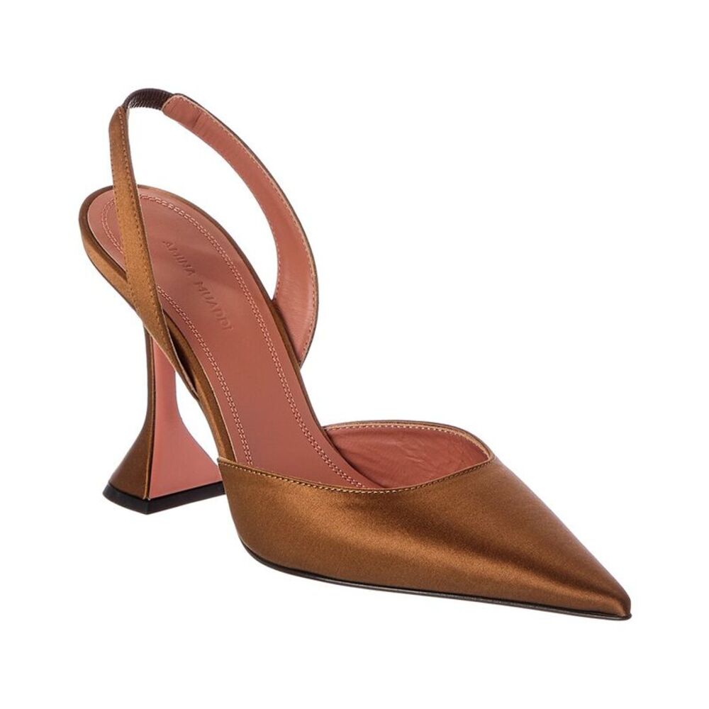 Amina Muaddi Holli Satin Slingback Pump, Brown
